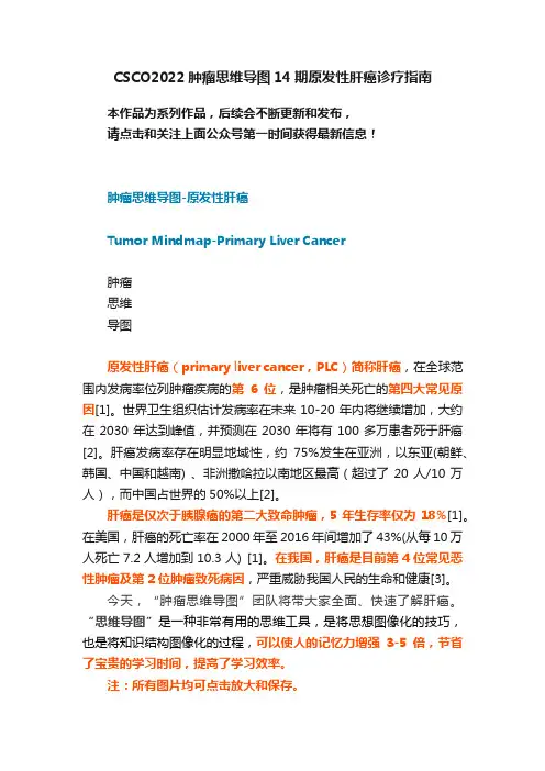 CSCO2022肿瘤思维导图14期原发性肝癌诊疗指南