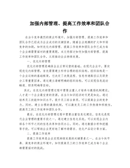 加强内部管理、提高工作效率和团队合作