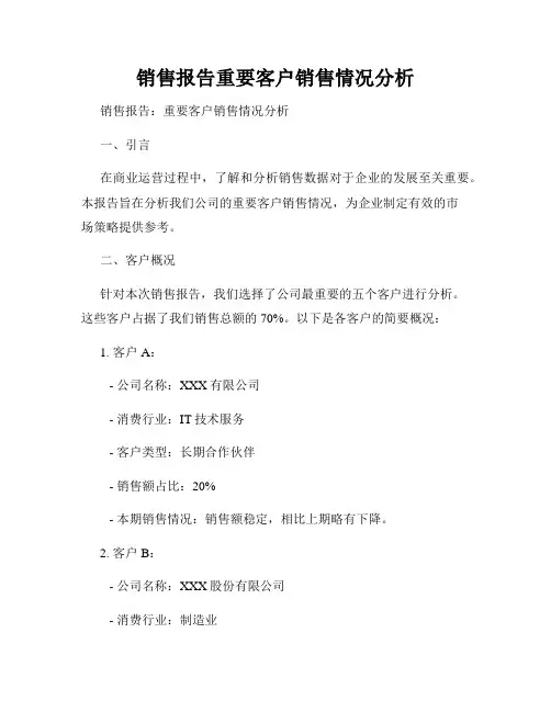 销售报告重要客户销售情况分析