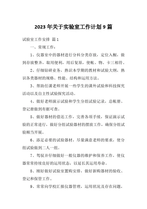 2023年关于实验室工作计划9篇
