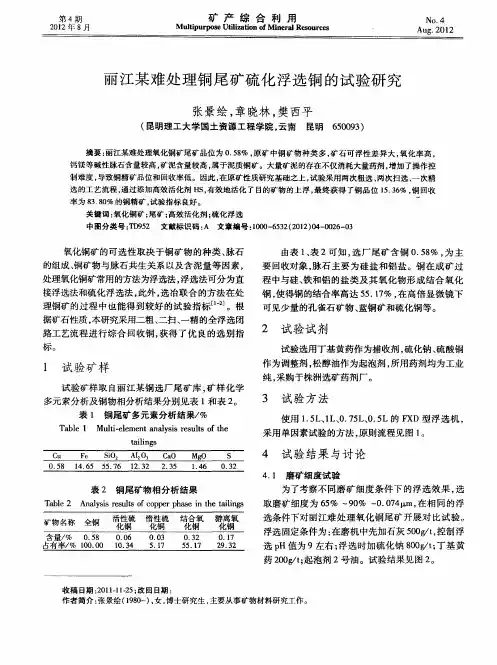 丽江某难处理铜尾矿硫化浮选铜的试验研究