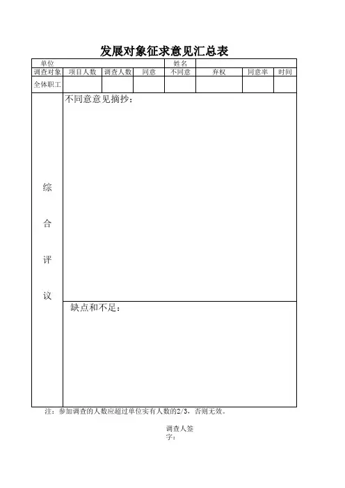 发展对象评议表