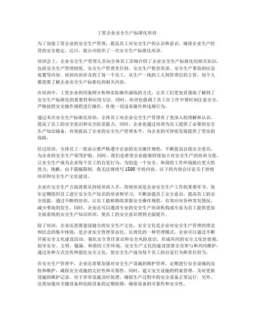 工贸企业安全生产标准化培训