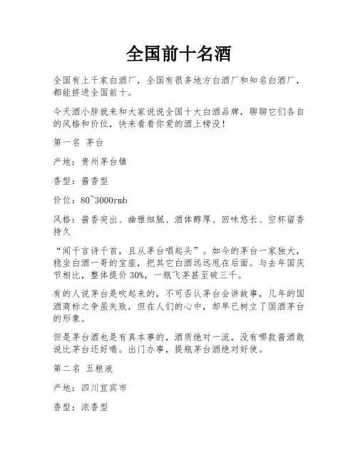 全国前十名酒