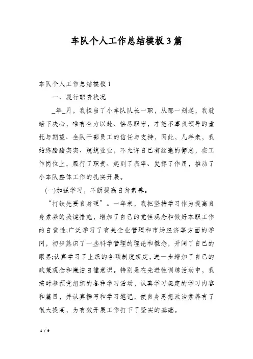 车队个人工作总结模板3篇