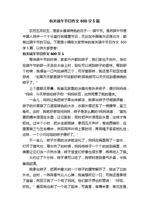 有关端午节日作文600字5篇