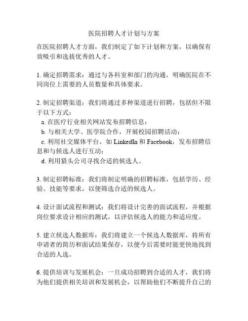 医院招聘人才计划与方案