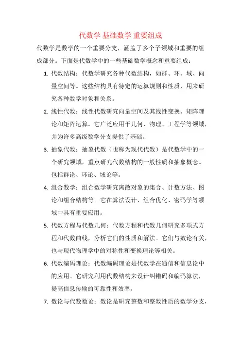 代数学 基础数学 重要组成