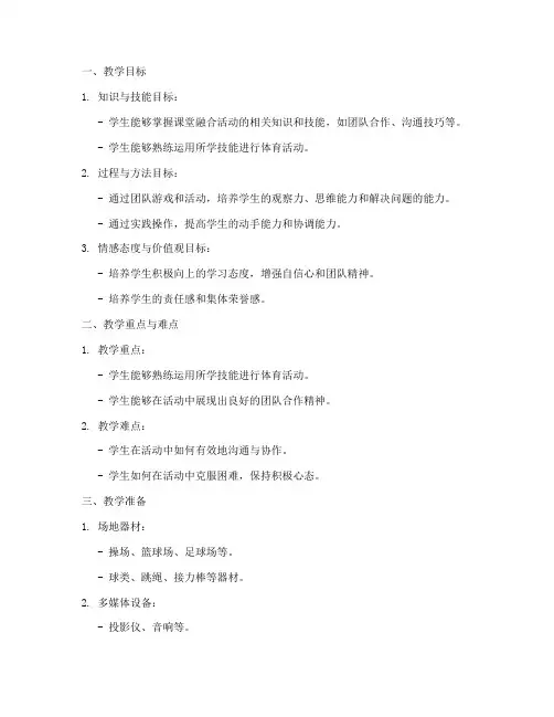 小学体育融合课堂教案模板