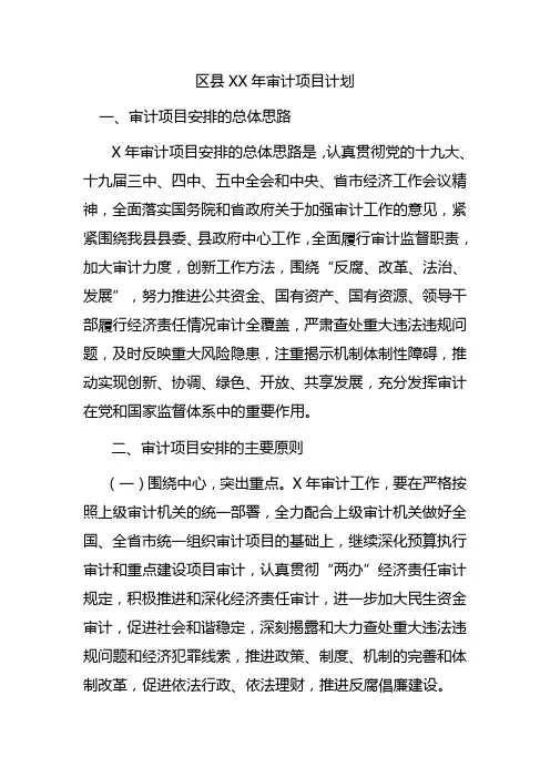 区县2020年审计项目计划