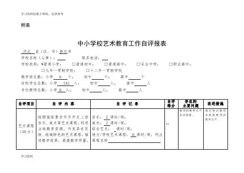 小学中小学生艺术素质测评自评报表