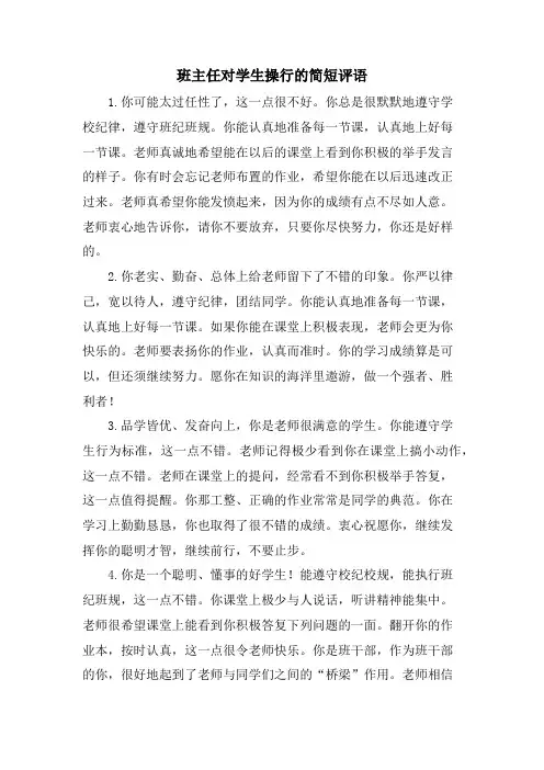 班主任对学生操行的简短评语