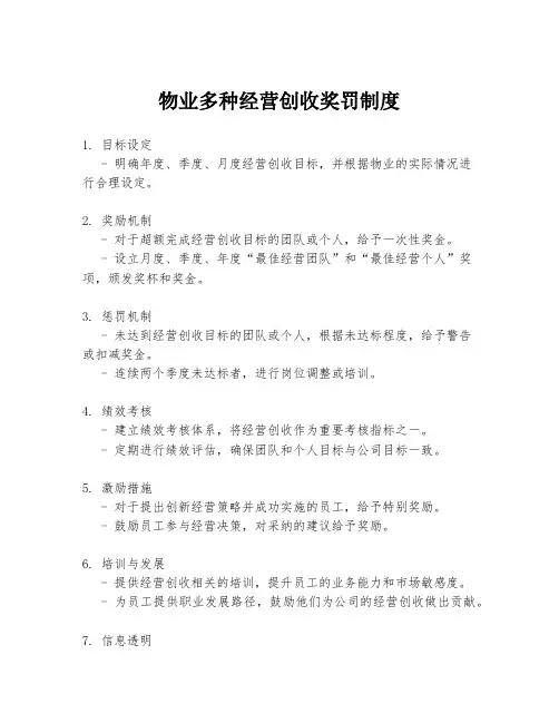 物业多种经营创收奖罚制度