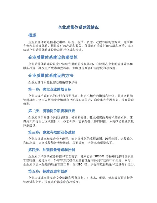 企业质量体系建设情况