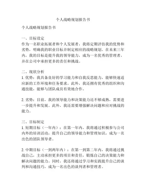 个人战略规划报告书