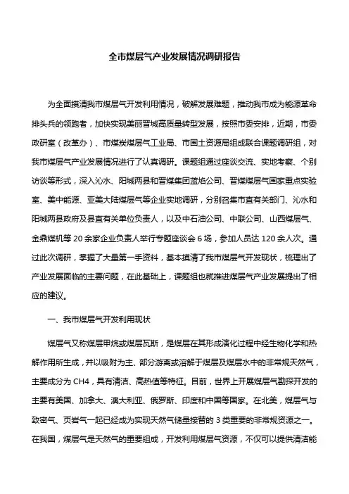 【调研报告】全市煤层气产业发展情况调研报告