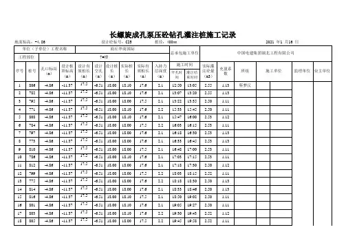 CFG长螺旋钻孔灌注桩施工记录表