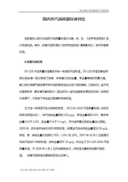 【精品】国内外汽油质量标准对比