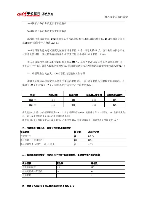 2014国家公务员考试重庆市职位解析