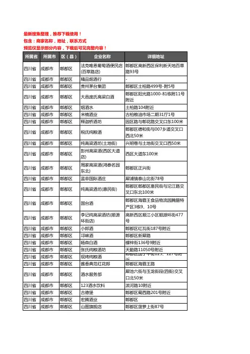 新版四川省成都市郫都区酒水批发企业公司商家户名录单联系方式地址大全715家