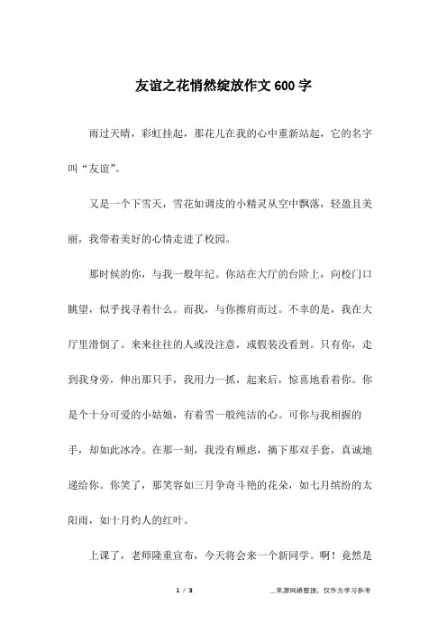 友谊之花悄然绽放作文600字