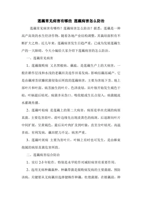 莲藕常见病害有哪些 莲藕病害怎么防治.doc