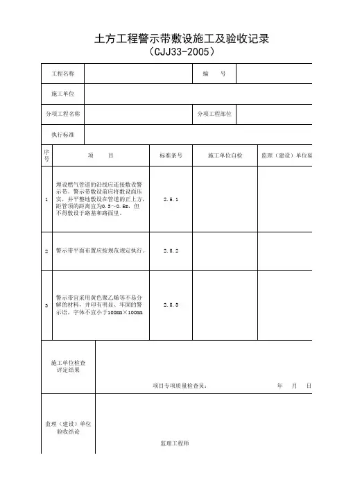 土方工程警示带敷设施工及验收记录