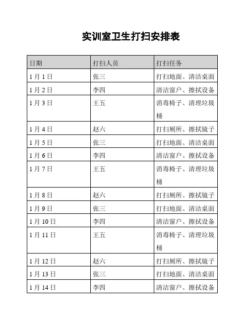 实训室卫生打扫安排表
