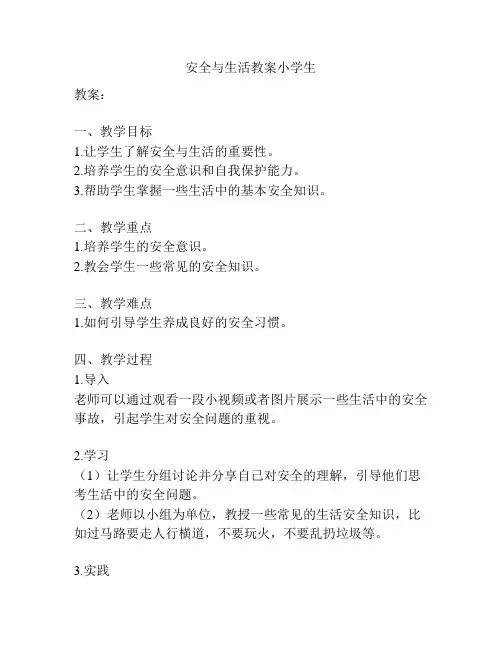 安全与生活教案小学生