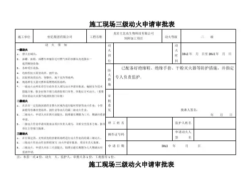 施工现场三级动火申请审批表