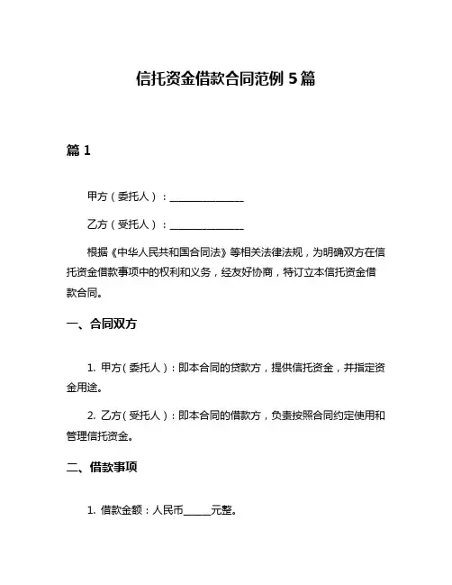 信托资金借款合同范例5篇