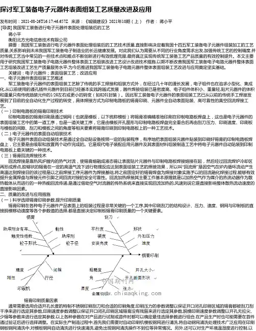 探讨军工装备电子元器件表面组装工艺质量改进及应用