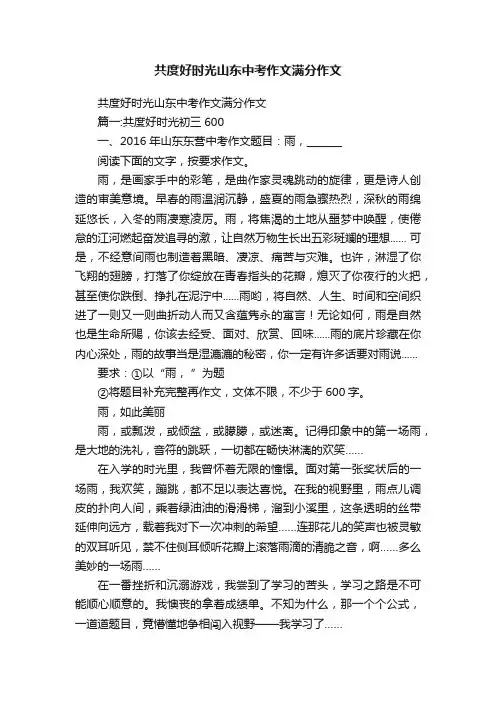 共度好时光山东中考作文满分作文