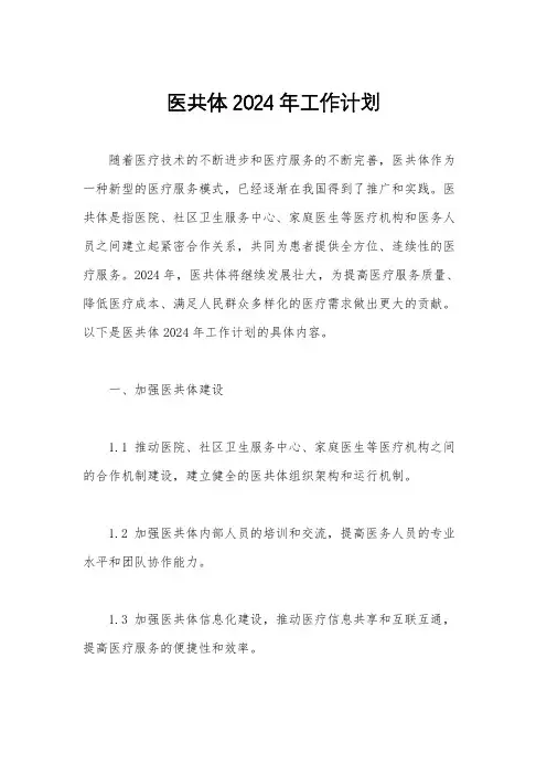 医共体2024年工作计划