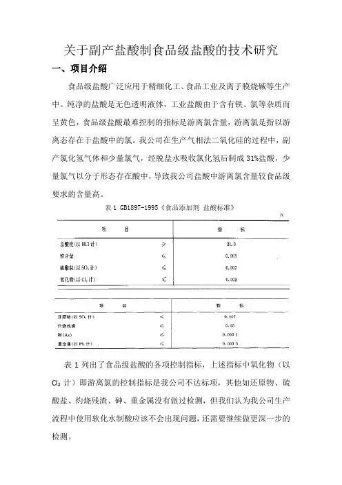 关于副产盐酸制食品级盐酸的技术研究