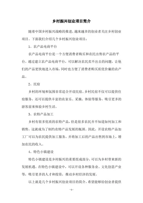 乡村振兴创业项目简介