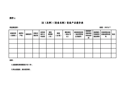 (品牌)(设备名称)设备产品报价表
