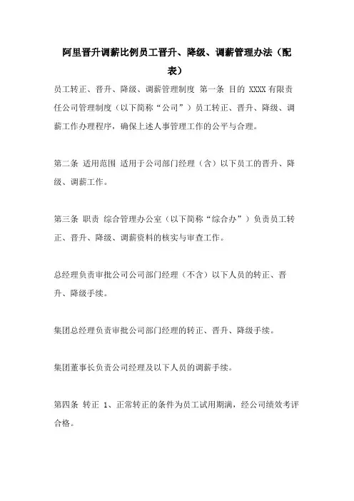 阿里晋升调薪比例员工晋升、降级、调薪管理办法(配表)