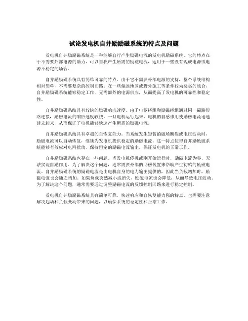 试论发电机自并励励磁系统的特点及问题