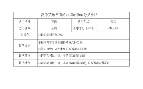 高考英语常考的非谓语动词分类小结教案.