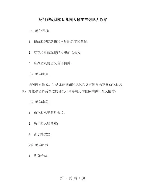 配对游戏训练幼儿园大班宝宝记忆力教案