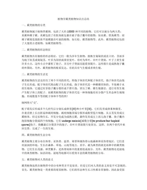 植物学蕨类植物知识点总结