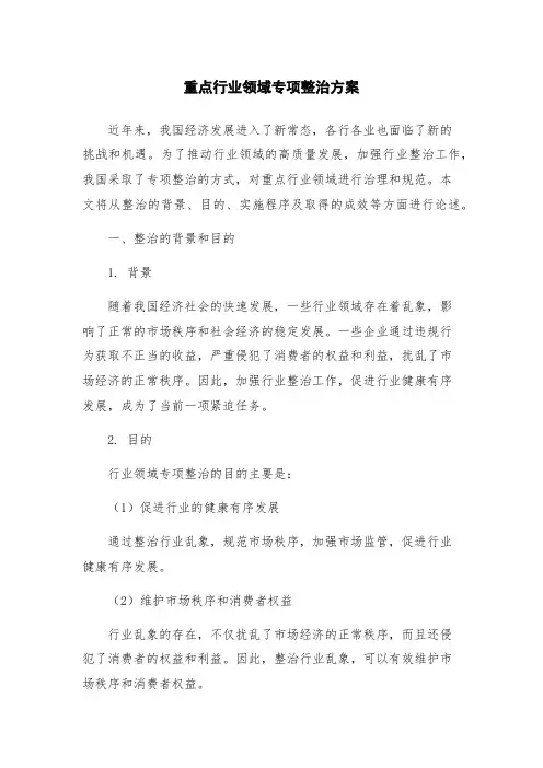 重点行业领域专项整治方案
