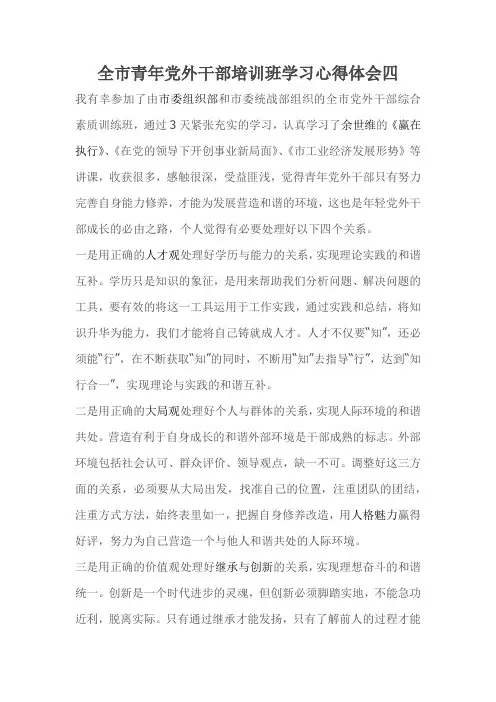 全市青年党外干部培训班学习心得体会四