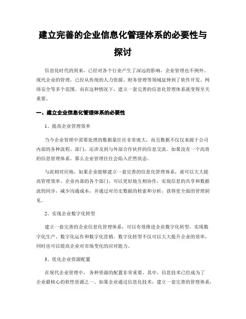 建立完善的企业信息化管理体系的必要性与探讨