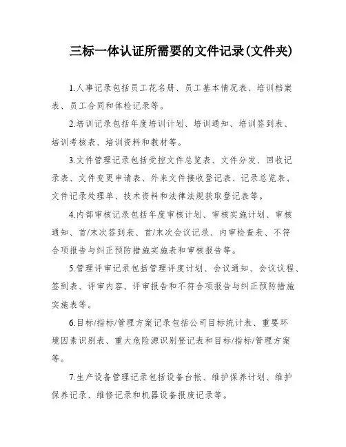 三标一体认证所需要的文件记录(文件夹)