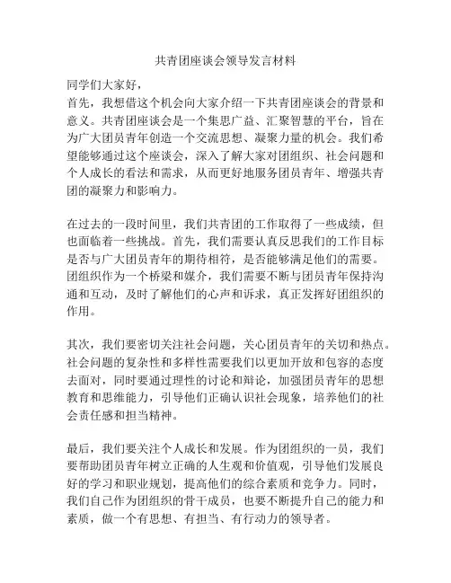 共青团座谈会领导发言材料