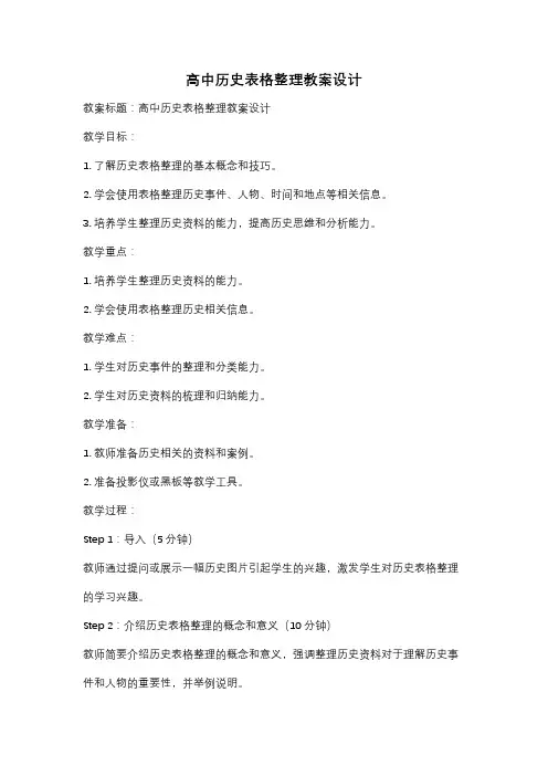 高中历史表格整理教案设计