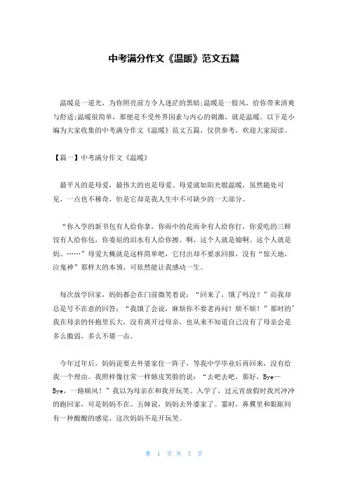 中考满分作文《温暖》范文五篇
