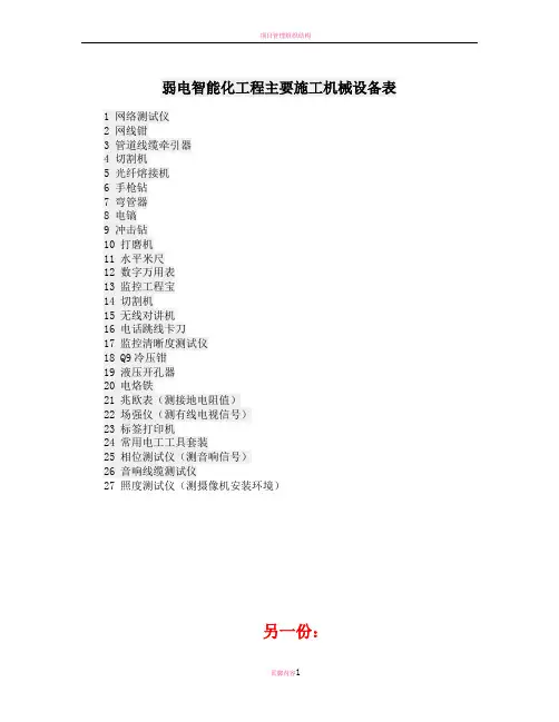 弱电智能化工程主要施工机械设备表